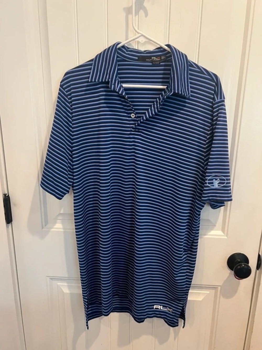 RLX Ralph Lauren Navy & Light Blue Striped Polo Shirt